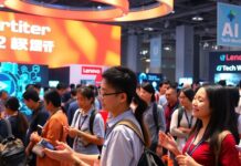 Attendees explore AI technology at Lenovo Tech World 2024.