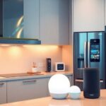 Futuristic kitchen with advanced smart appliances and technology.